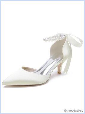 Kitten Heel Bridal Pumps Satin Pointed Toe Wedding Shoes